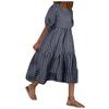Women's Summer Casual Plaid Print Puff  Short-sleeve O-neck Big Swing Shirring Stitching Dress