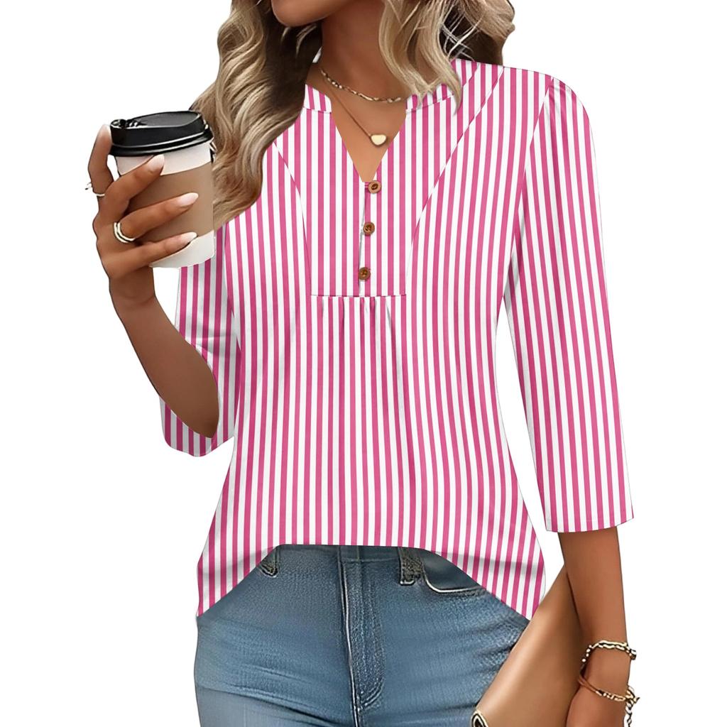 Women's Three-Quarter Sleeve Top, Loose Fit Casual Blouse for Everyday Comfort, Fashion