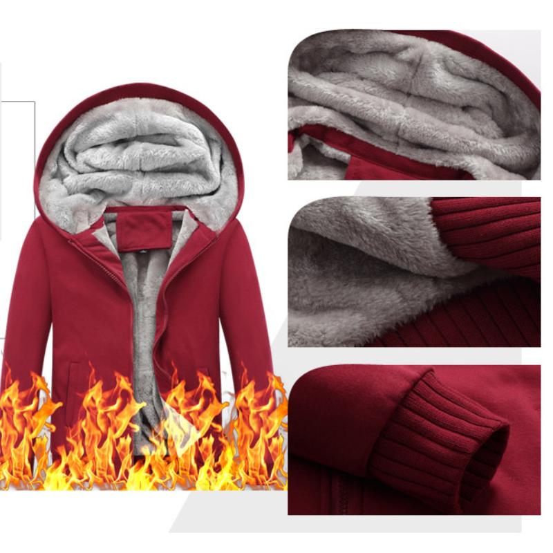 Plus abrigo de terciopelo para hombre con capucha de manga larga con cremallera acolchado cálido suéter chaqueta masculina sudadera de invierno