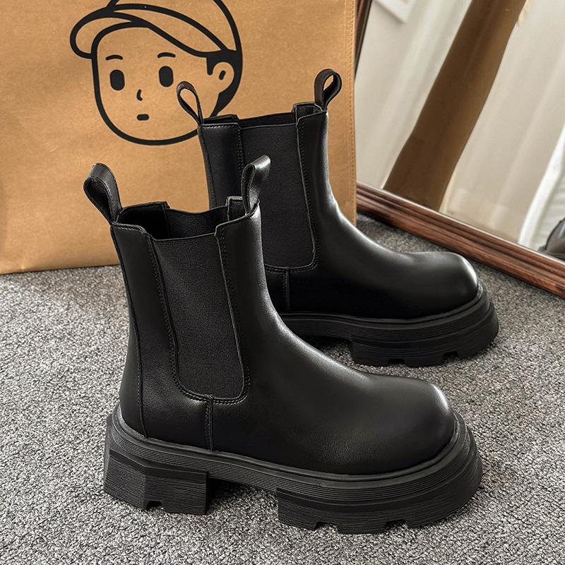 Chelsea Martin Boots Women's Spring and Autumn Single Boots 2025 New Big Head Platform Cigarette Medium Boots Coffee Short Boots Trendy Girl