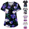 Women's Fashion Printed Work Uniform With Pocket T-Shirt Short Sleeve Top