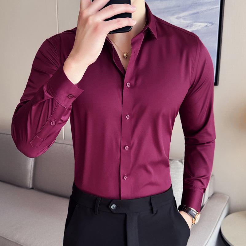 New Men's Elastic Non-ironing Traceless Shirt Long Sleeve Business Casual Shirt