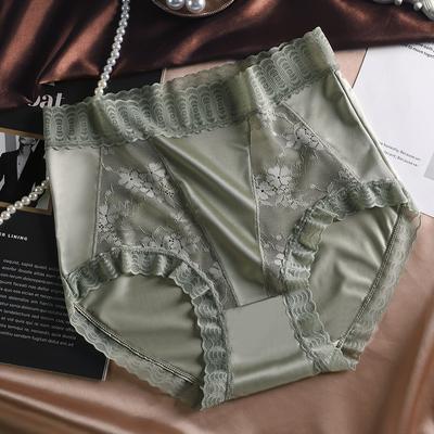 Leichte Luxus Mikro Bauchweg-Slips Seide Spitze Patchwork Unterwäsche für Damen Slips Hohe Taille Sexy Maulbeerseide Hüfthebende Slips