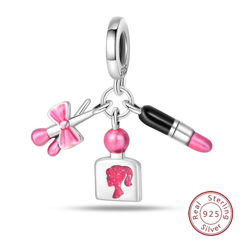 Sweet Romantic Princess Charms S925 Silver Pink Dress Lipstick High Heels Perfume Beads 3mm DIY Fine Jewelry Accessories