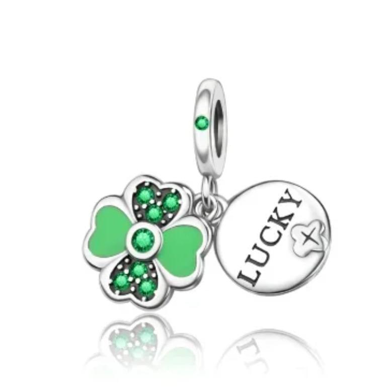 Lucky 925 Silver Charms Green Four Leaf Clover Horseshoe Bead Earrings Pendant Exquisite Bracelets Necklaces DIY Jewelry