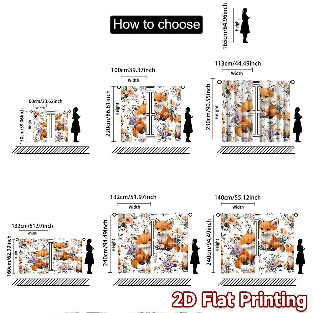 2pcs, 2D FLAT PRINTING Curtains (Without Rod) Fox Pattern Christmas Festival Popular Curtains&Drapes Durable Polyester Fabric