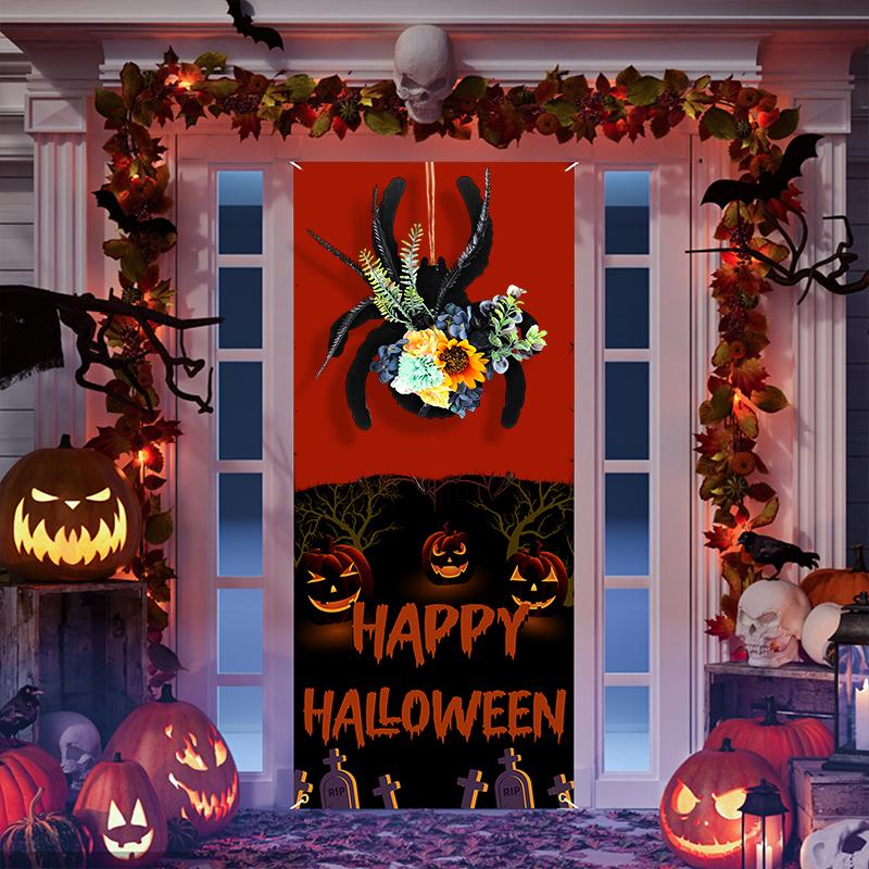 Halloween Wall Hanging For Front Door Simulated Spider Decorative Silk Flowers Home Garden Party Decoration