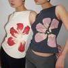 2025 Neue Mode Damen Crop Tank Tops Figurbetont Blumenmuster U-Boot-Ausschnitt Ärmellos Sommer Tops für Party Club