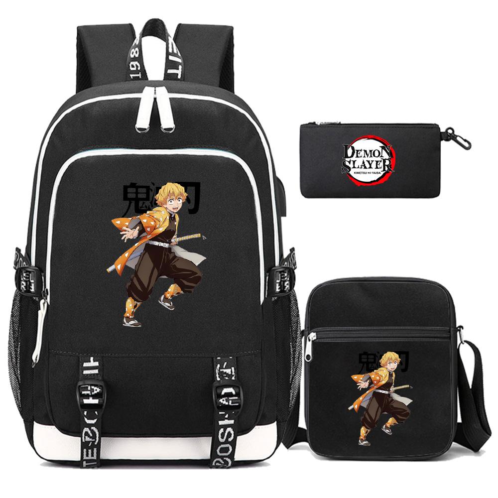 3Pcs/set Cartoon Demon Slayer Printed Backpack Large Capacity Bookbag Student Boy Girl School Bag Outdoor Laptop Travel Bag Gift