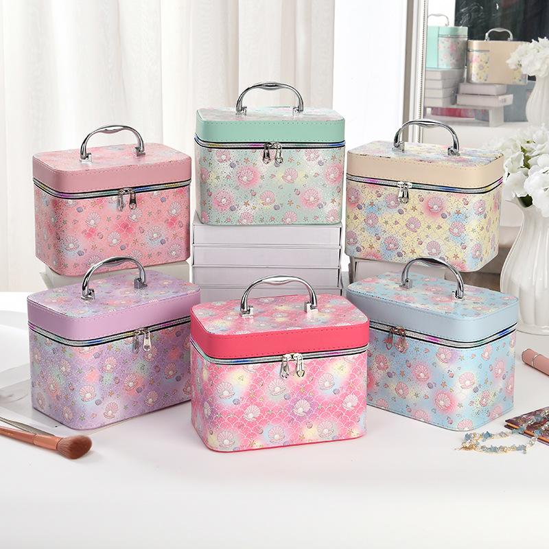Large Capacity High-End Cosmetic Bag with Mirror - Multifunctional Three-Piece Home Storage Set