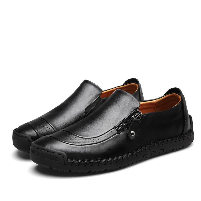 Fashion Zip Leather Casual Shoes for Men Autumn Business Outdoor Men's Shoes High Quality Non-slip Men's Flats Shoes Moccasin Handmade