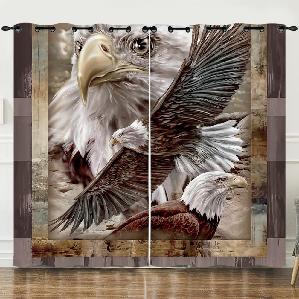 Занавеска Мультяшное Животное Орел Анимация Масляная Живопись Цифровая Печать Затемняющая Занавеска На Люверсах 2pcs*97cm*114cm*2