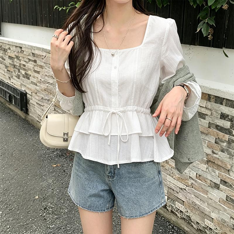 ZANZEA Women Elegant Square Collar Casual Long Sleeve Blouse M белый