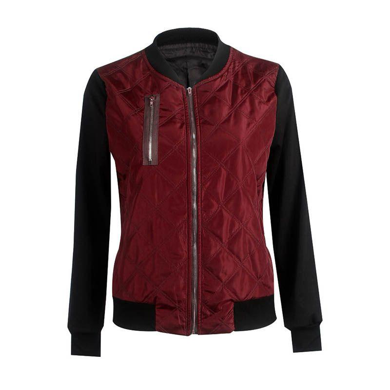 Stylish Womens Classic Padded Bomber Jacket Vintage Zip Biker Coat Long Sleeves