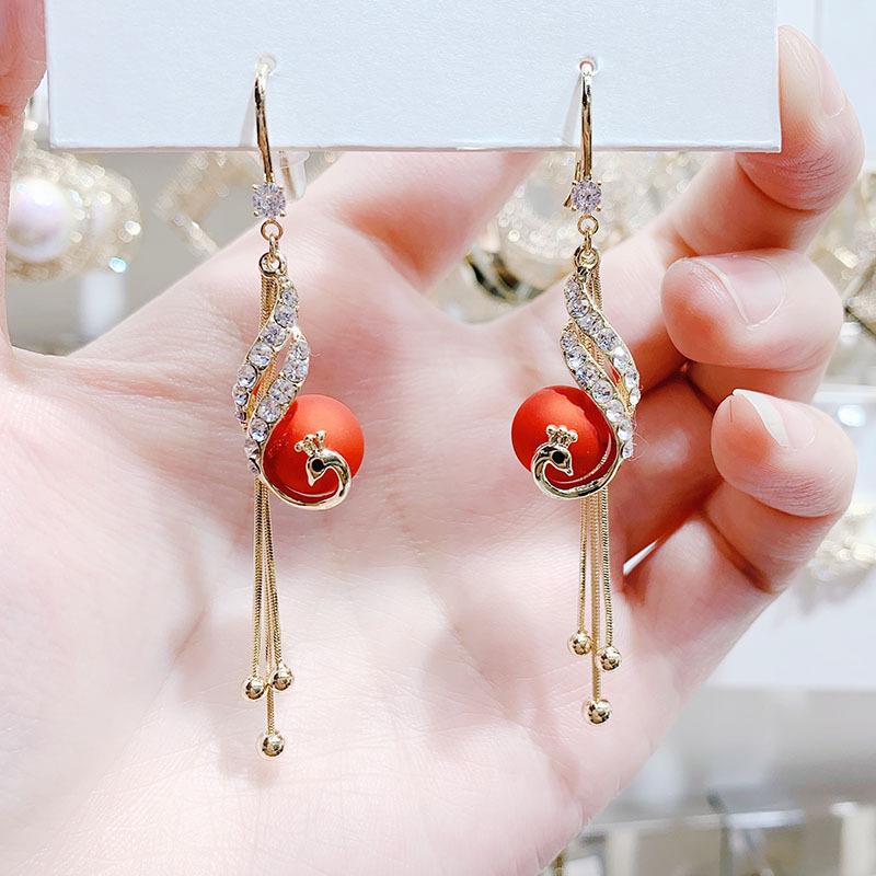 **Chinese Phoenix Pearl Tassel Earrings - Versatile Long Hook Jewelry**