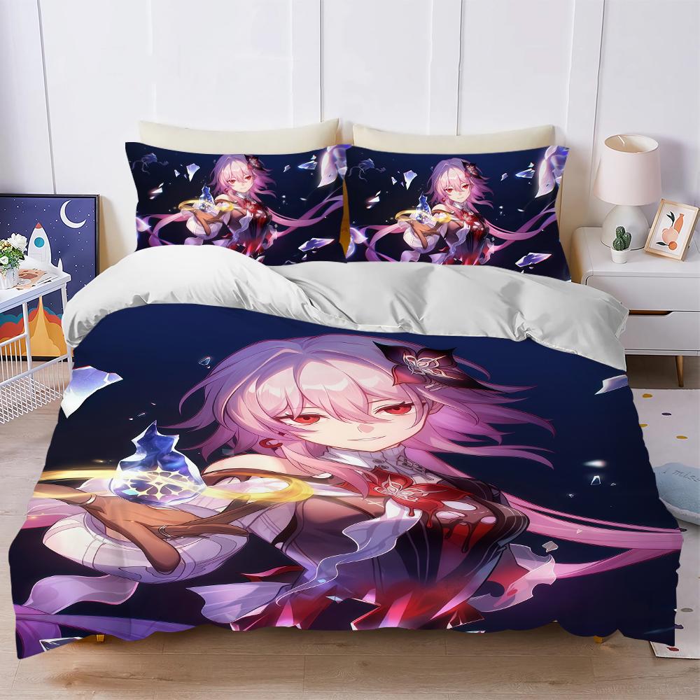

Evernight Honkai Star Rail Комплект пододеяльника Мягкое стираное постельное белье 3 предмета Летний Удобный Студенческое общежитие Дом Детское постельное белье Лучшее (135x200cm)