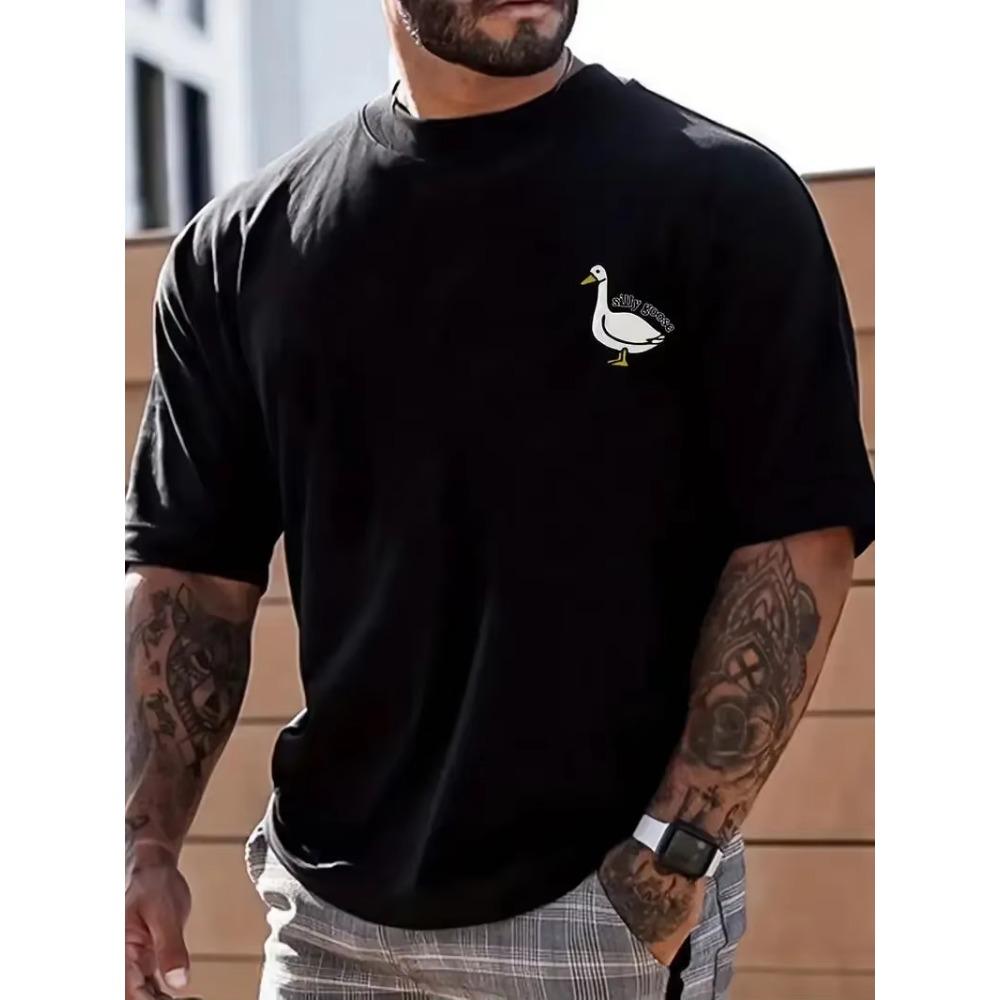 Silly Goose Print, Men's Graphic Design Crew Neck T-shirt, Casual Comfy Tees Tshirts for Summer, Men's Clothing Tops