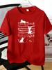 Unisexs Tee Cats And Musical Note Staff Pattern Print Cotton Short Sleeve Male Casual Streetwear Outdoor Daily Basic Fashion Top