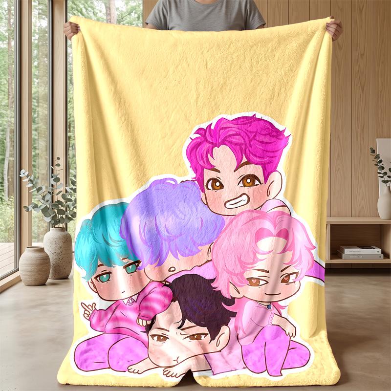 Kpop Demon Hunters Trykt Flanell Kastepledd Mykt Varmt Lettvekts Helårspledd for Sofa Seng Camping Hjemmeinnredning Julegave