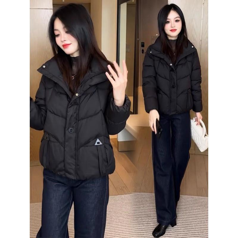 Womens Short Puffer Jacket Winter 2026 Thick Warm Cotton-Padded Coat Stand Collar Zip Front Casual Style