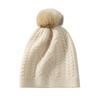 Women's 100% Pure Cashmere Pom-Pom Hat - Thick, Retro, Versatile Cable Knit with Ear Protection.