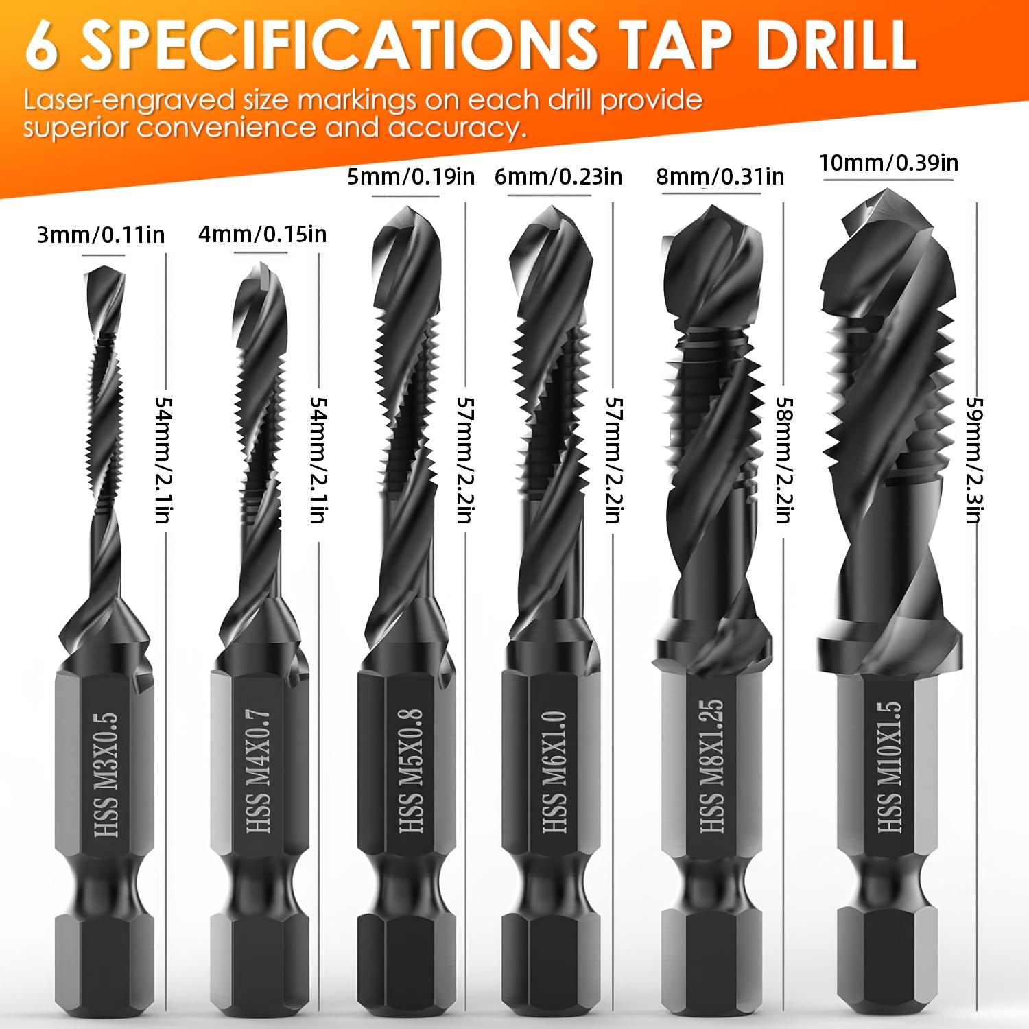 

Набір із 6 шт. Свердел та мітчиків з кобальту | Набір комбінованих свердел, мітчиків та головок для мітчиків з функціями зенкерування та зняття задирок, метричні розміри від M3 до M10 6 pieces upgraded version#