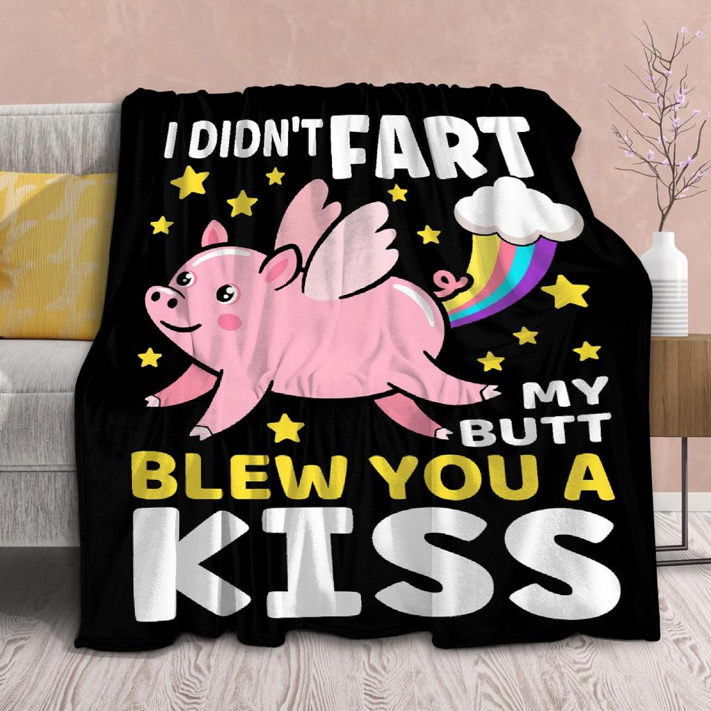 Pink Pig Flower Rose Flannel Blanket for Bed Sofa Portable Soft Fleece Throw Blankets Funny Plush Bedspread Queen King Twin Size