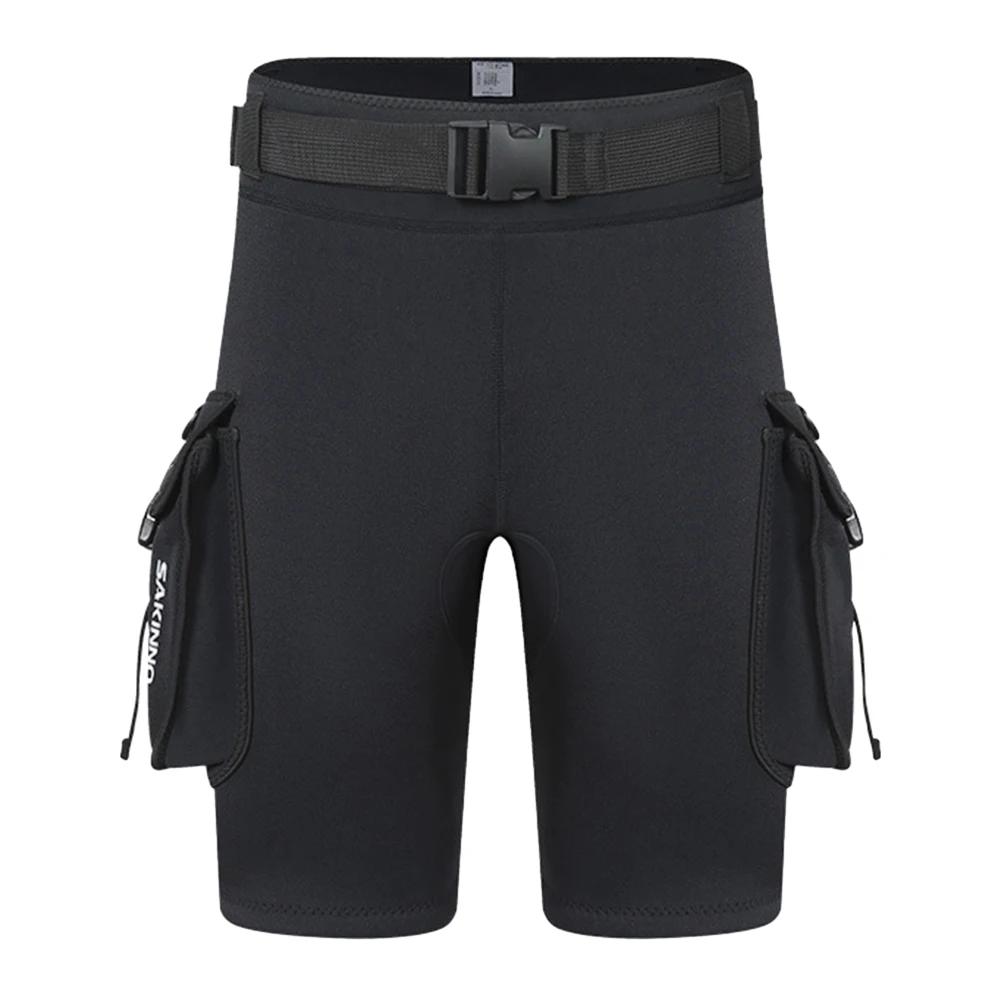 

3mm Neoprene Wetsuit Tech Shorts Keep Warm Unisex Wetsuit Cargo Shorts D-Ring Buckle Leak Hole for Diving Equipment Accessories M