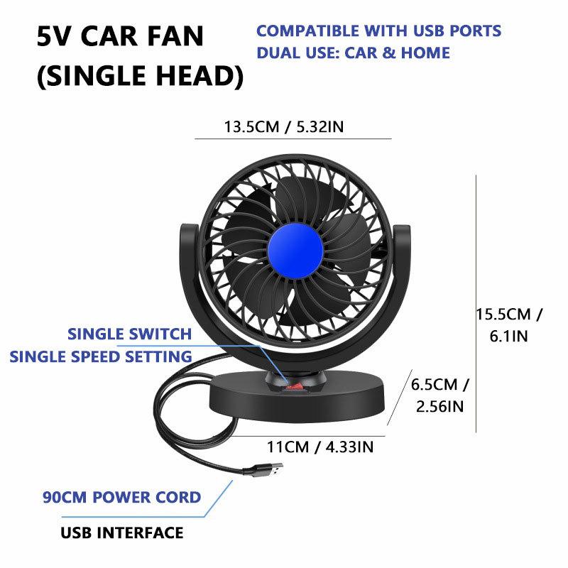 Dual Head Car Fan 12V 24V 5V Rotation Cooling Fan for Car 3-Speed Adjustable Auto Air Fan Portable Electric Fan SUV Truck