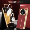 Luxe Leer Verguld Frame Scharnierende Gehard Glas Beschermfolie Hoesje voor Honor Magic V6 V 5 Magic V3 All-inclusive Cover