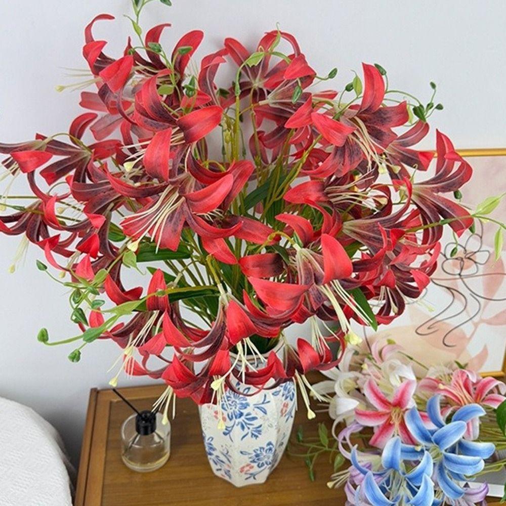 4 Heads Artificial Lilis DIY Flower Floral Arrangement Simulation Flowers Multicolor Realistic Wedding Bouquet Home Decoration