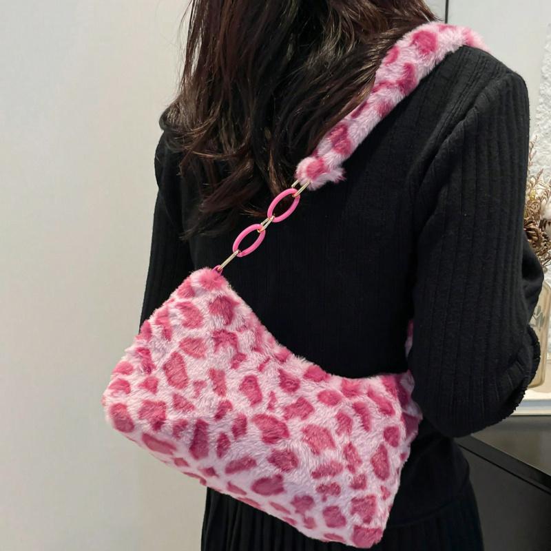 Women'S Leopard Print Fluffy Shoulder Bag Perfect for Casual or Formal Occasions, Casual Shoulder Bag | Leopard Print Design