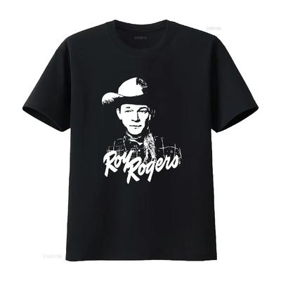 Roy Rogers Portrait T Shirt Black  Vintage Washed Top For Everyday Wear Versatile Stretched Slightly Designer Clothes