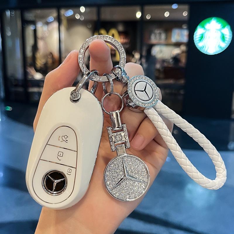 Fashion TPU Car Smart Key Case Fob Cover For Mercedes Benz C E S Class GLC CLE EQE W206 W214 W223 S350 S400 S450 E300 Keychain