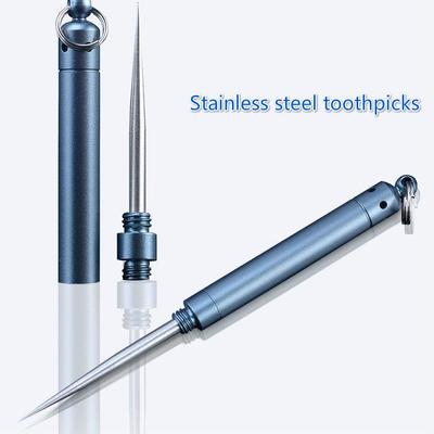 Portable Stainless Steel Toothpick Home Flossing Tool Multifunctional Tools with Body Protection Fruit Stick Keychain Pendant