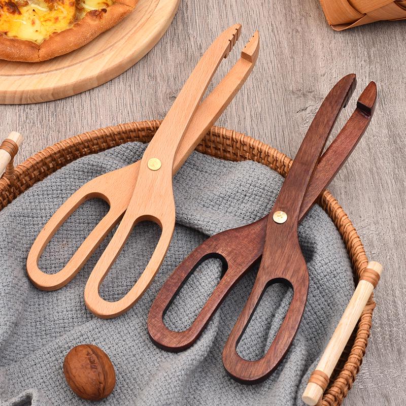 Wooden Portable Kitchen and BBQ Food Tongs for Desserts, Pastry, and Bread