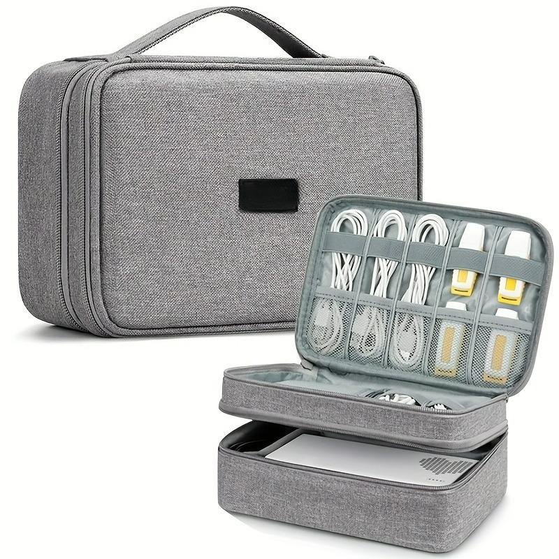 Double Layer Large Capacity Cable Storage Bag Portable Handbag for Office Supplies Electronic Accessories Organizer