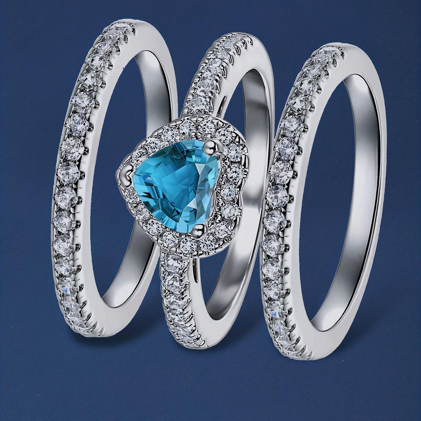 Set of heart-shaped zircon single row full diamond set ring no. 5 синий