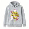 Kids Boys Girls Pullover Hoodie, Cute White Cat Graffiti Print 'Have A Super Day' Casual Soft Long Sleeve Hooded Sweatshirt for Daily Warm Wear