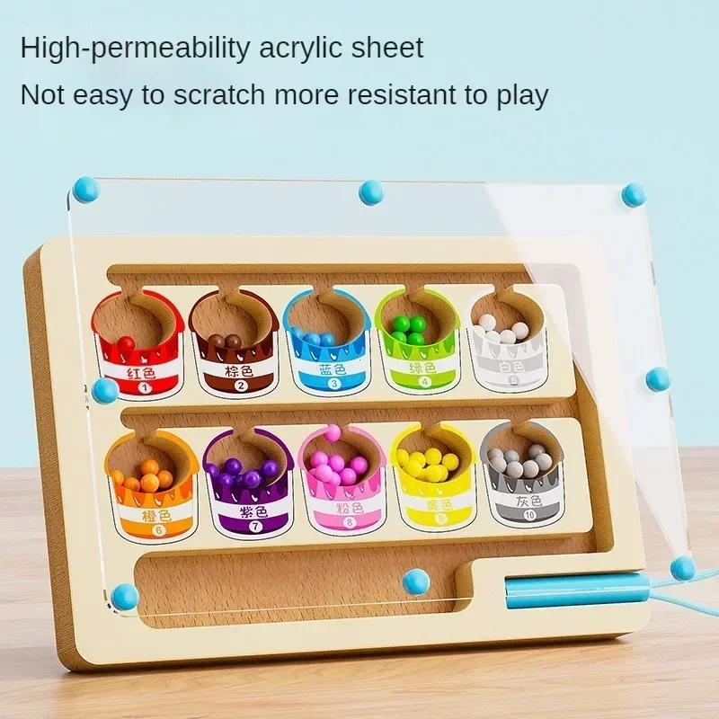 Montessori Magnetisk Fargesorteringsspill Maze Board Pen Moving Perle Games Trekontroll Sensorisk lek Pedagogiske leker for barn
