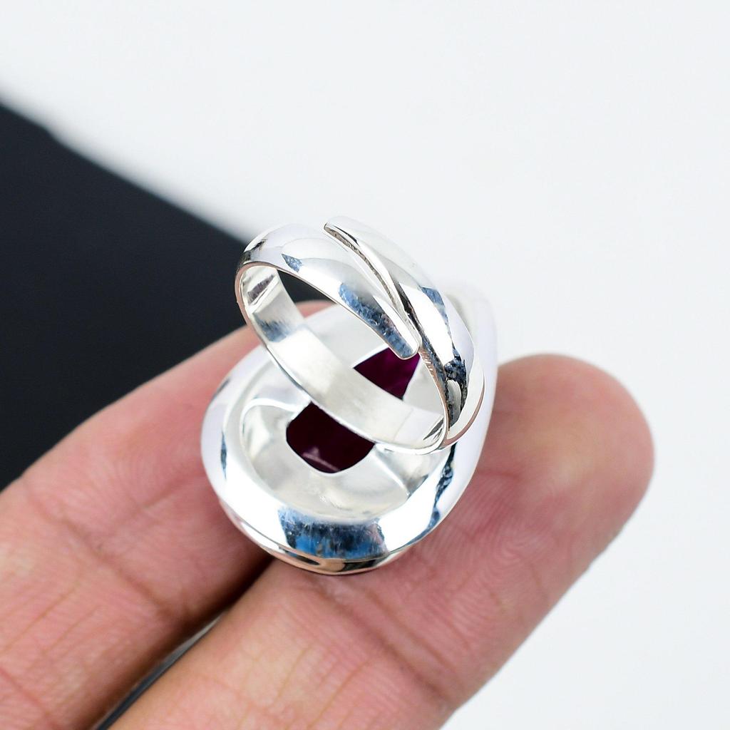 Bague délicate ajustable en argent sterling 925 avec rubis du Cachemire – Tailles US 6 à 11 – Bijoux bohèmes faits main pour femmes et hommes, cadeaux de Noël