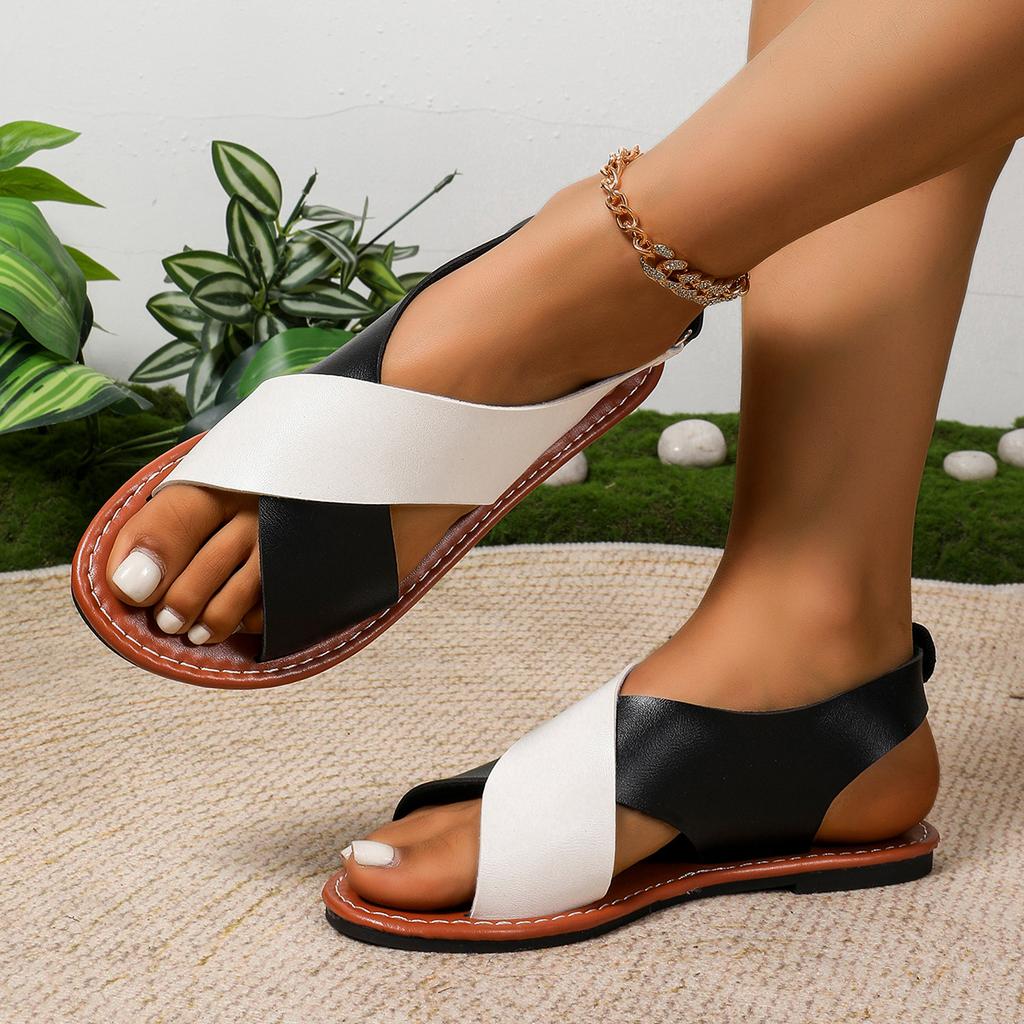 New color matching cross with flat sandals women wear large size Velcro beach sandals wish