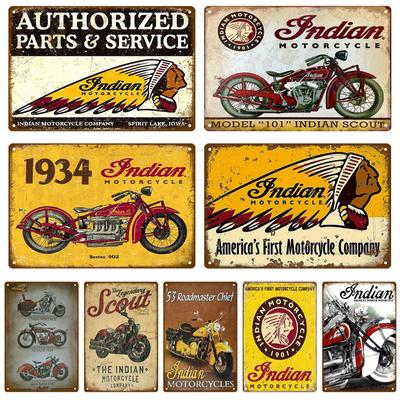 Inde Moto Pour Le Garage Plaque Métal Signe Vintage Affiche Murale Vintage Rétro Chambre Maison Industriel Décor Suspendu Art Plaque Étain