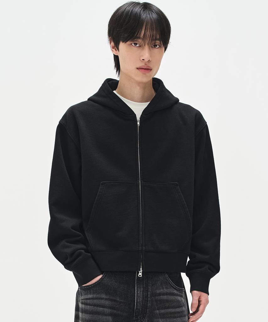 Soverment 820G Standard Fit Crop Zip-Up Hoodie - Black -