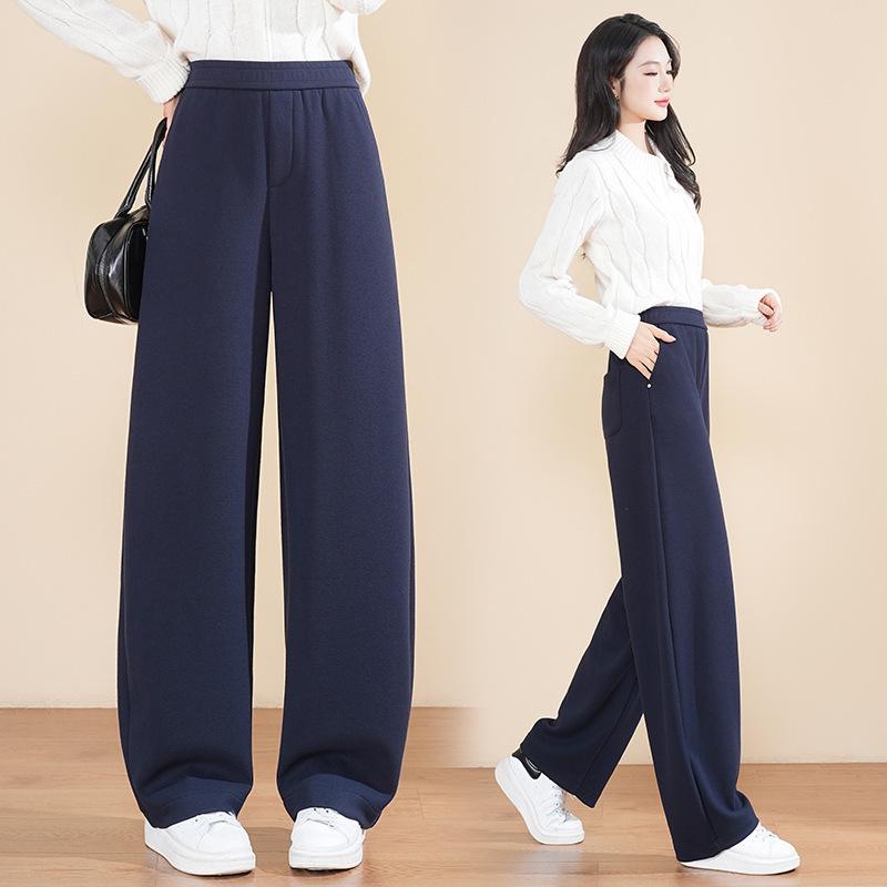 High-Grade Wool Casual Pants High Waist Thickened Autumn And Winter Wide-Leg Women'S Pants Soft Waxy Banana Pants Cashmere Straight-Leg Pants
