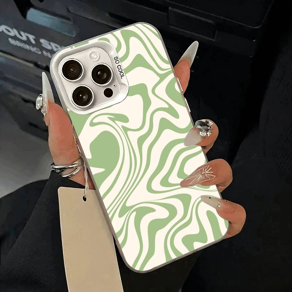 Abstract -FluidWavy Pattern Phone Case For iPhone 11 12 13 14 15 16Pro Max Plus white Sliver Phone Cover