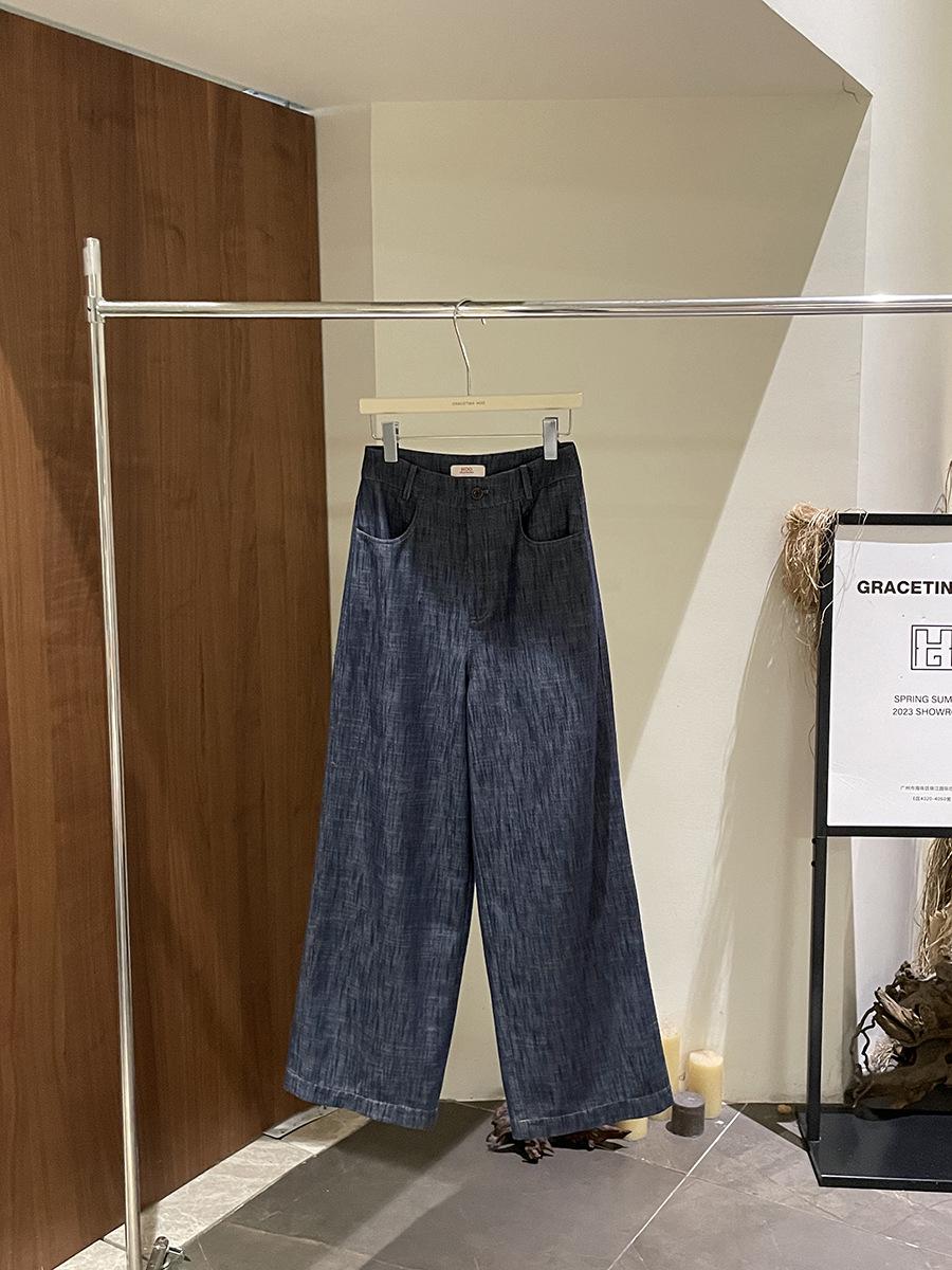 

GRACETINAHOO French Linen Wide-Leg Denim Commuter Pants KA261 Small