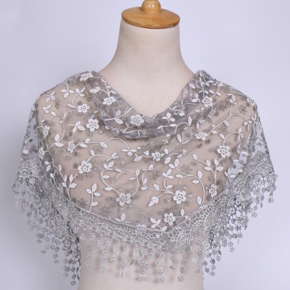 Floral Hollow Shawl Triangle Sequined Gauze Scarf New Lace Veil Headscarf