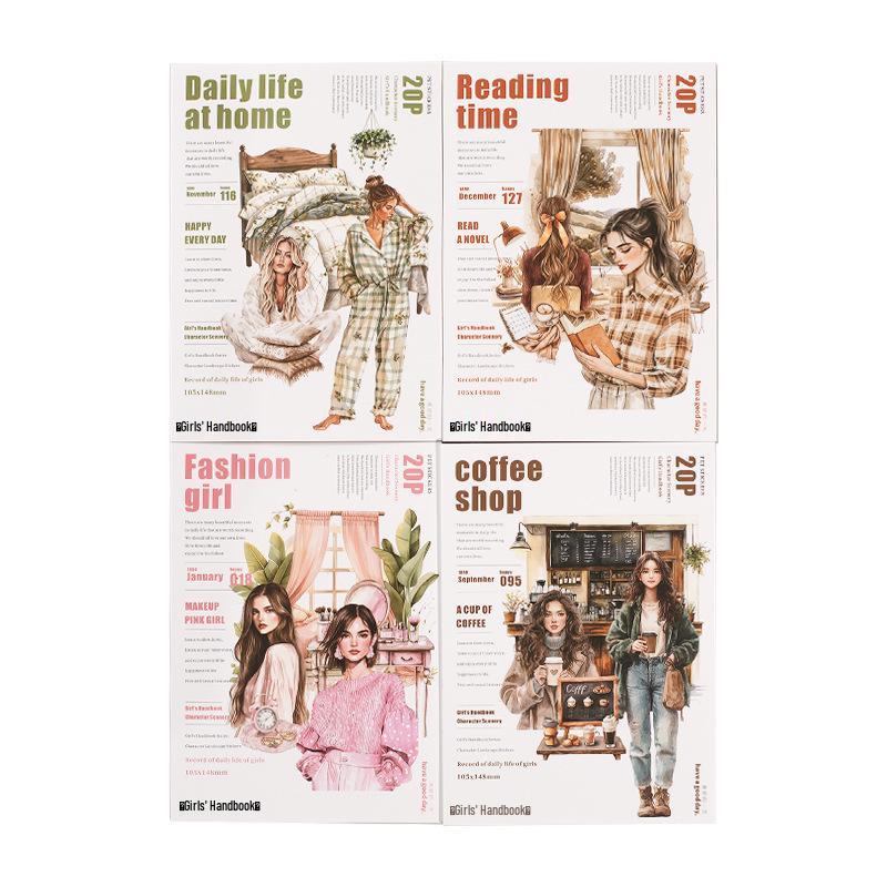 Beautiful Day Character Girl Scenery PET Sticker Book: Girl's Handbook Series with 4 Styles & 20 Sheets Each