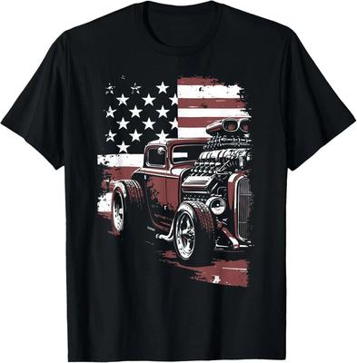 Patriotic Muscle Car Hot Rod USA Flag Unisex T-Shirt Size S-4XL